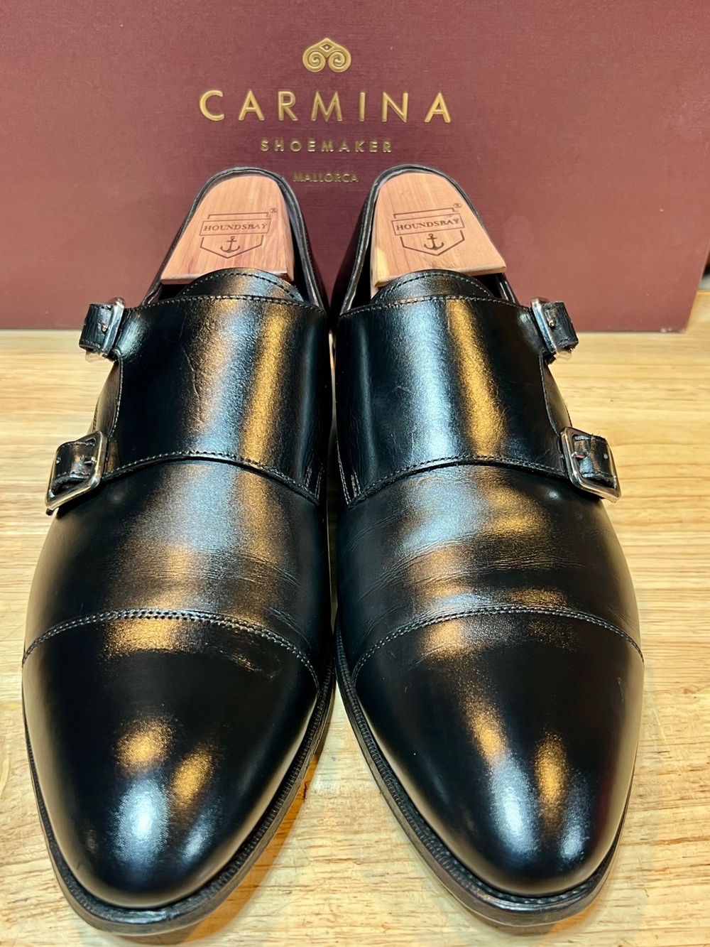 Carmina 🔥 Men’s Black Leather Double Monk Straps US Sz 9D Made In Spain 🇪🇸